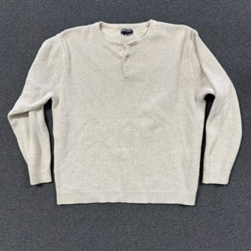 Vintage Cherokee Waffle Knit Henley Mens XL Cream Good Cotton Long Sleeve